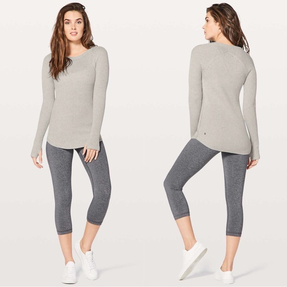 Lululemon Cabin Yogi Long Sleeve White / Heathered Light Grey W3G52S Size 4 - Picture 2 of 12
